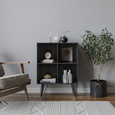 Urbn-Living Urbnliving 80Cm Height 4 Cube Black Wooden Bookcase With Black Scandinavian Style Legs Shelves - image 1