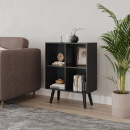 Urbn-Living Urbnliving 80Cm Height 4 Cube Black Wooden Bookcase With Black Scandinavian Style Legs Shelves - thumbnail 2