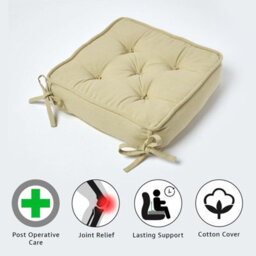 Homescapes Sage Green Cotton Dining Chair Booster Cushion - thumbnail 3