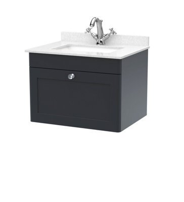 Balterley Swynnerton Traditional 1 Drawer Wall Hung Vanity Unit With Marble Basin, Dark Grey, 600mm - image 1
