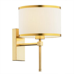Luminosa Lighting Luminosa Abbano Wall Lamp With Shade Cream With Gold Strip, Brushed Brass - thumbnail 1