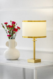 Luminosa Lighting Luminosa Abbano Wall Lamp With Shade Cream With Gold Strip, Brushed Brass - thumbnail 2
