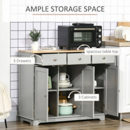 Wyld Haus Totoro Grey Sideboard With Natural Rubberwood Top, 3 Doors 3 Drawers 101Cm - thumbnail 5