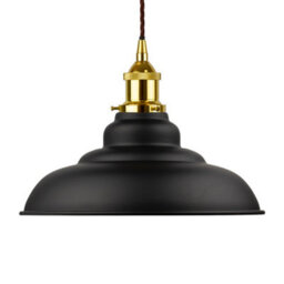Matt Black St Edmund's Painted Dome Pendant Light With Gold Lamp Holder And Brown Twisted Cable - Se Home