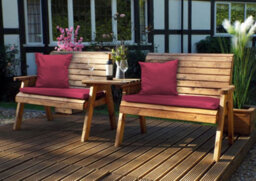 Charles Taylor Wooden Twin Garden 2 Seater Bench Set Straight & Red Cushion