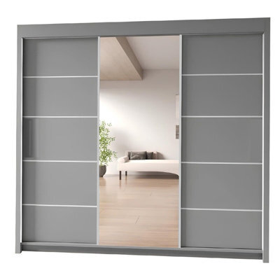 Ie Oslo Wardrobe With Rails & Shelves Sliding Door Wardrobe ( Grey, 250 Cm ) - image 1
