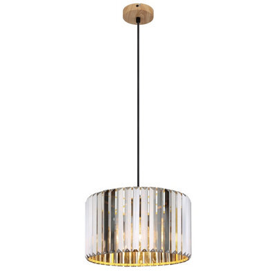 Luminosa Lighting Luminosa Run Pendant Ceiling Light Wood Look K5 Crystals Smoke Colored 1X E27 - image 1