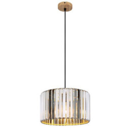 Luminosa Lighting Luminosa Run Pendant Ceiling Light Wood Look K5 Crystals Smoke Colored 1X E27 - thumbnail 1
