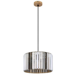 Luminosa Lighting Luminosa Run Pendant Ceiling Light Wood Look K5 Crystals Smoke Colored 1X E27 - thumbnail 2