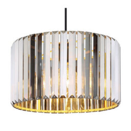 Luminosa Lighting Luminosa Run Pendant Ceiling Light Wood Look K5 Crystals Smoke Colored 1X E27 - thumbnail 3
