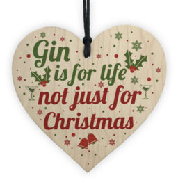Red Ocean Novelty Gin Gift Funny Christmas Tree Bauble Decoration Wooden Heart Secret Santa Gifts - thumbnail 1