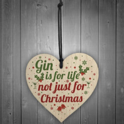 Red Ocean Novelty Gin Gift Funny Christmas Tree Bauble Decoration Wooden Heart Secret Santa Gifts - thumbnail 2