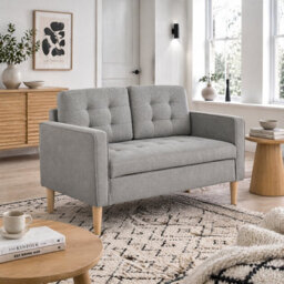 Wyld Haus Pamo Light Grey Compact 2-Seater Sofa With Hidden Storage, Tufted Seat And Wooden Legs - thumbnail 2
