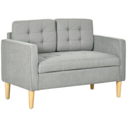 Wyld Haus Pamo Light Grey Compact 2-Seater Sofa With Hidden Storage, Tufted Seat And Wooden Legs - thumbnail 3