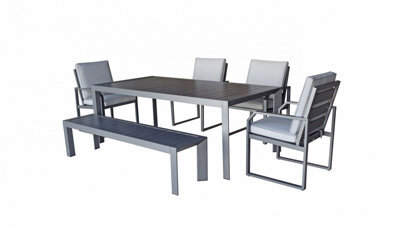 Signature Weave Alarna Rectangular Aluminium Dining Table Bench & 4 Chairs Grey - image 1