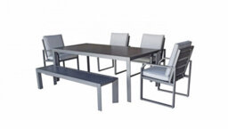 Signature Weave Alarna Rectangular Aluminium Dining Table Bench & 4 Chairs Grey - thumbnail 1