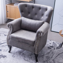 Living And Home Grey Vintage Velvet Upholstered Occasional Armchair Sofa Chair With Lumbar Pillow - thumbnail 3