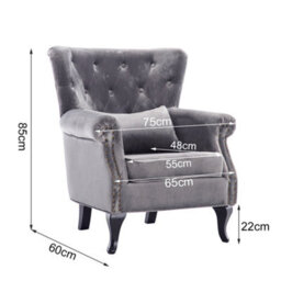 Living And Home Grey Vintage Velvet Upholstered Occasional Armchair Sofa Chair With Lumbar Pillow - thumbnail 5