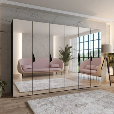 Arte Sandi Iii Hinged Door Wardrobe 250Cm - Black Modern Mirrored Wardrobe With Multi-Rail Storage - image 1