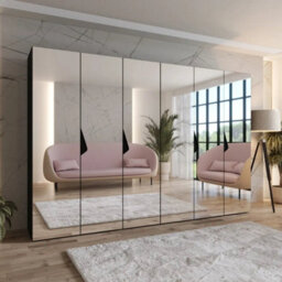 Arte Sandi Iii Hinged Door Wardrobe 250Cm - Black Modern Mirrored Wardrobe With Multi-Rail Storage - thumbnail 1