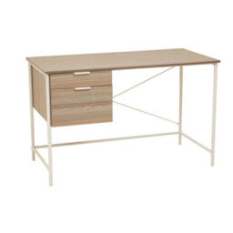 Orsina Light Oak Veneer Desk With Drawers,modern Office Desk With White Metal Frame For Organization,storage Desk