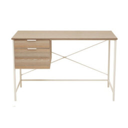 Orsina Light Oak Veneer Desk With Drawers,modern Office Desk With White Metal Frame For Organization,storage Desk - thumbnail 2