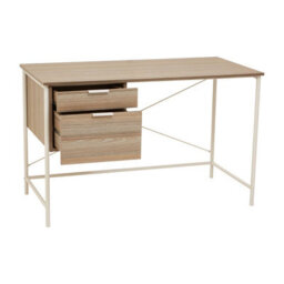 Orsina Light Oak Veneer Desk With Drawers,modern Office Desk With White Metal Frame For Organization,storage Desk - thumbnail 3