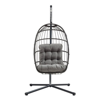 MonsterShop Hanging Egg Chair Black Rattan Swing Garden Hammock With Cushion Outdoor Indoor - image 1