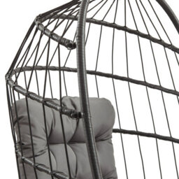 MonsterShop Hanging Egg Chair Black Rattan Swing Garden Hammock With Cushion Outdoor Indoor - thumbnail 8