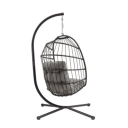 MonsterShop Hanging Egg Chair Black Rattan Swing Garden Hammock With Cushion Outdoor Indoor - thumbnail 3