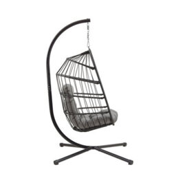 MonsterShop Hanging Egg Chair Black Rattan Swing Garden Hammock With Cushion Outdoor Indoor - thumbnail 2