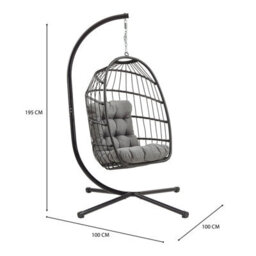 MonsterShop Hanging Egg Chair Black Rattan Swing Garden Hammock With Cushion Outdoor Indoor - thumbnail 5