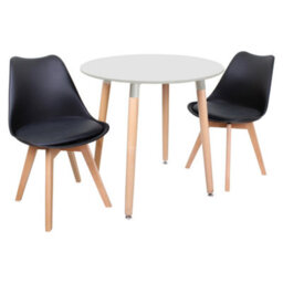 Life Interiors Halo Round Dining Set With White Table And 2 Black Chairs - thumbnail 2