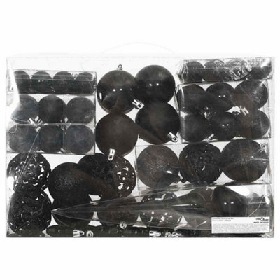 Berkfield Lightweight 111 Piece Christmas Bauble Set Black Polystyrene
