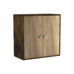 Urbn-Living Urbnliving Height 60Cm 2 Tier Wooden Storage Cabinet Side Furniture Color Rustic Brown With Oak Door Cupboard Bedroom Hallway - thumbnail 2