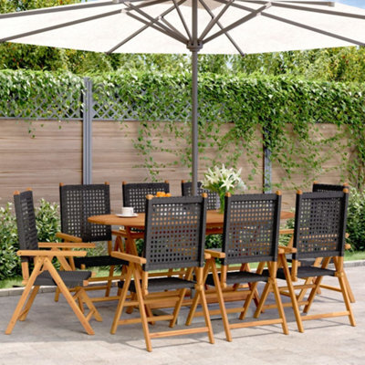 Reclining Garden Chairs 8 Pcs Black Poly Rattan And Solid Wood - image 1