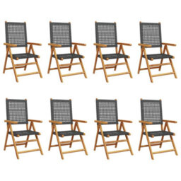 Reclining Garden Chairs 8 Pcs Black Poly Rattan And Solid Wood - thumbnail 2