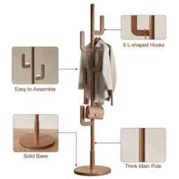Yqjjgl Solid Wood Freestanding Coat Rack With Hooks Walnut Clothes Rail Clothes Rack - thumbnail 3