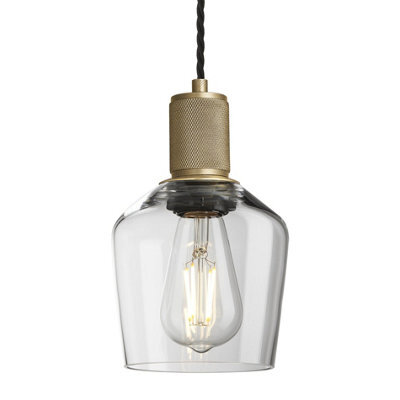 Industville Knurled Glass Schoolhouse Pendant - 5.5 Inch, Clear Glass Schoolhouse - 5.5 Inch, Brass Pendant Holder - image 1