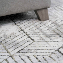 Loomed Grey Gold Distressed Abstract Metallic Geometric Living Area Rug 60X110Cm - thumbnail 2