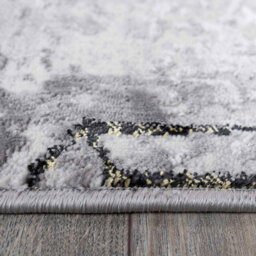 Loomed Grey Gold Distressed Abstract Metallic Geometric Living Area Rug 60X110Cm - thumbnail 3