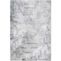 Loomed Grey Gold Distressed Abstract Metallic Geometric Living Area Rug 60X110Cm - thumbnail 6