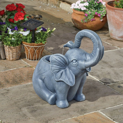 Solar Powered Elephant Fountain - Hand-Painted Resin Novelty Animal Outdoor Garden Cascading Water Feature - H52 X W32 X D50Cm - image 1