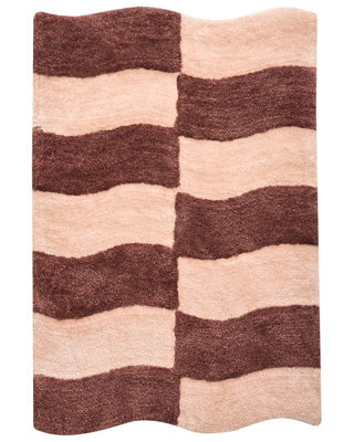 Wyld And Coco Cotton Bath Mat 60 X 90 Cm Beige Brown Geometric Plush Rug For Bath - image 1