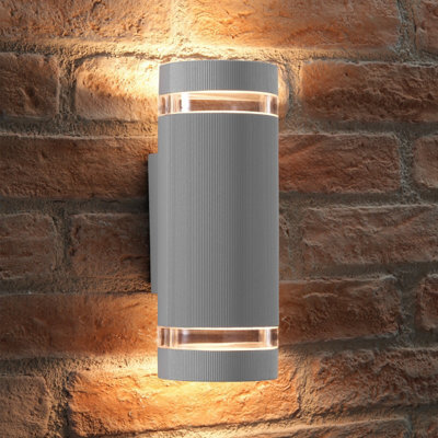 Auraglow Large Outdoor Double Up & Down Wall Light - Elton - Silver - Warm White - image 1