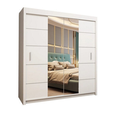 Interior Emporium Ie Oslo Wradrobe With Rails & Shelves With Led Light Sliding Door Wardrobe With Led Light ( White , 180 Cm ) - image 1