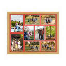AK Frames 20X16 Country Pine Modern Multi Photo Frame With Poppy Red Mount - Holds 9 Apertures (2X) 7X5, (7X) 6X4 Photos