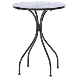 Beliani Garden Elegance Outdoor Bistro Set - Black Metal Frame, Blue Mosaic Ceramic Tabletop, Vintage Style, 3-Piece - thumbnail 9