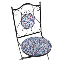 Beliani Garden Elegance Outdoor Bistro Set - Black Metal Frame, Blue Mosaic Ceramic Tabletop, Vintage Style, 3-Piece - thumbnail 8