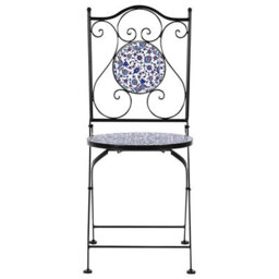 Beliani Garden Elegance Outdoor Bistro Set - Black Metal Frame, Blue Mosaic Ceramic Tabletop, Vintage Style, 3-Piece - thumbnail 4